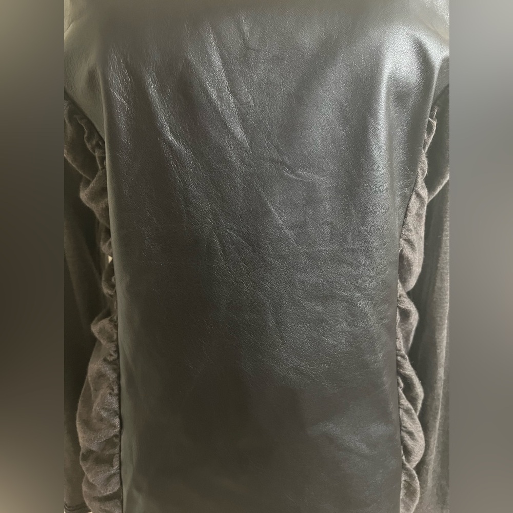 Lafayette 148 Brown Front Leather Panel w/Knit Long Sleeves & Back Top Size XL - Picture 3 of 11
